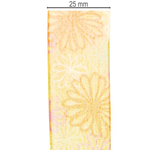 Artikel Gavebånd, blomsterorganzabånd, gul/orange, 25 mm x 18 m
