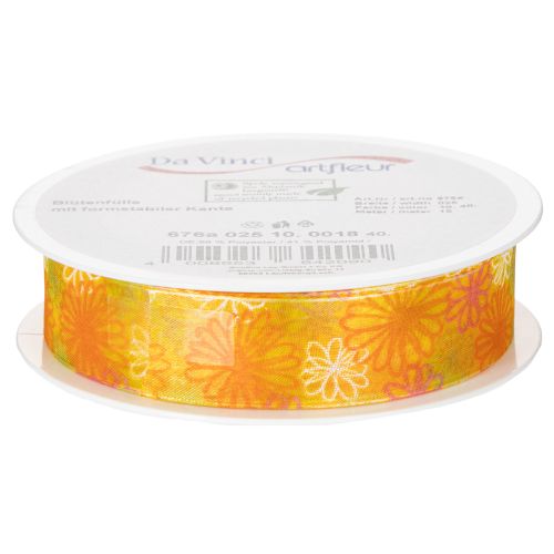 Artikel Gavebånd, blomsterorganzabånd, gul/orange, 25 mm x 18 m