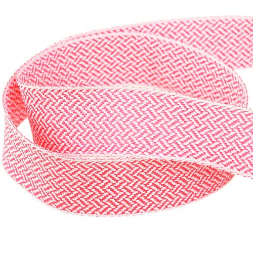 Artikel Gavebånd sildebensmønster bånd hvid pink 25mm 15m