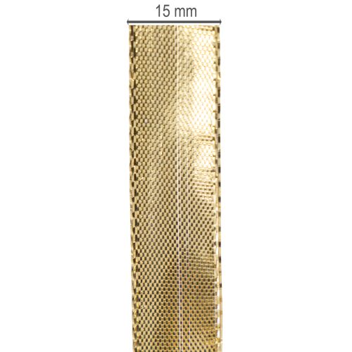 Guld gavebånd med trådkant, 15 mm bredt, 25 m langt | Floristik24.dk