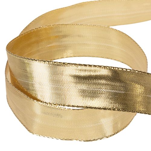 Guld gavebånd med trådkant, 25 mm bredt, 25 m langt | Floristik24.dk