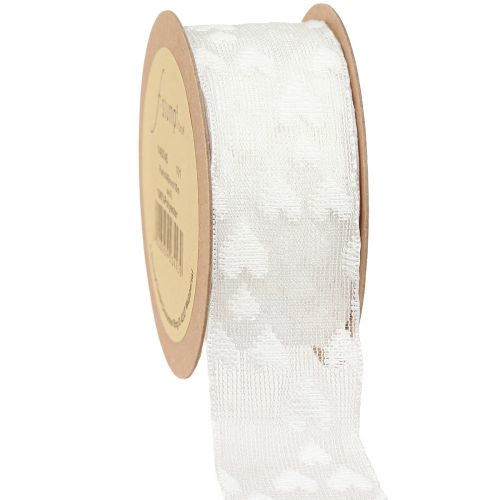 Floristik24 Gavebånd hjerter mesh bånd hvid glitter 40mm 10m