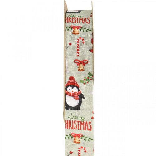Gavebånd Merry Christmas pingviner Julebånd 25mm 8m