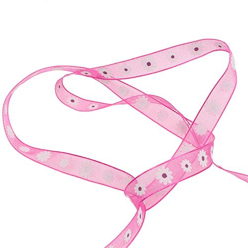 Floristik24 Gavebånd pink med blomster 10mm 20m