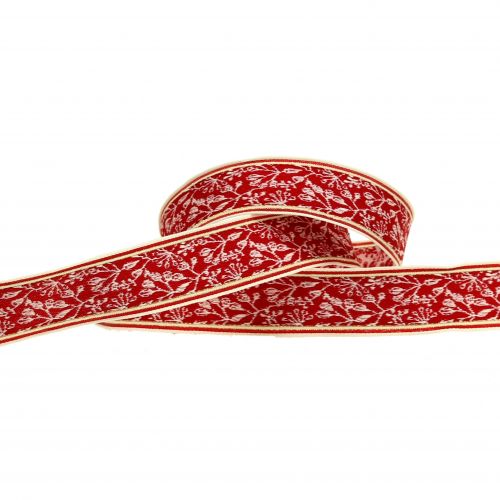 Artikel Gavebånd bærjacquard med trådkant rød, fløde 25mm L15m