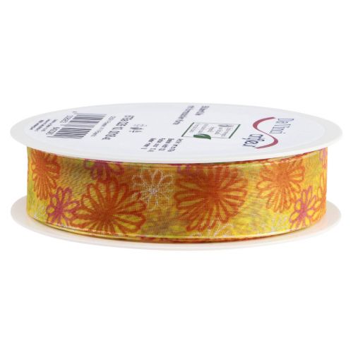 Artikel Gavebånd blomster organzabånd gul orange 25mm 18m