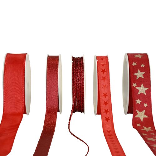 Gavebånd sløjfebånd rød sorteret 2,5×300cm 5stk