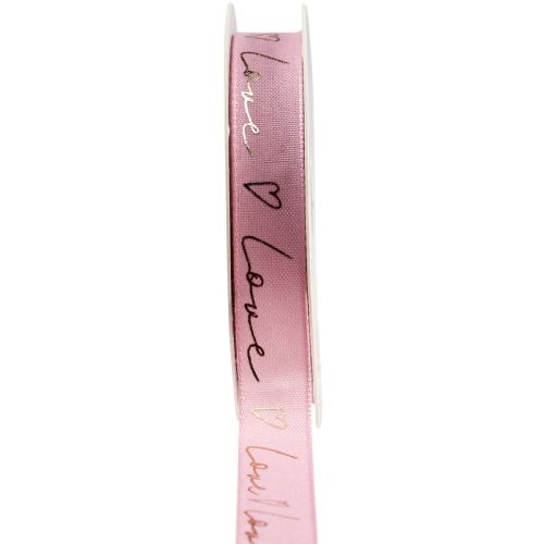 Artikel Gavebånd med hjerter pyntebånd pink guld 15mm 15m