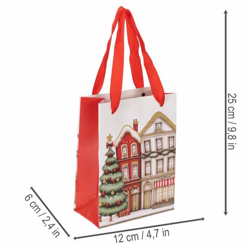 Julegavepose med huse og juletræ, 16 cm, 2 stk. | Floristik24.dk