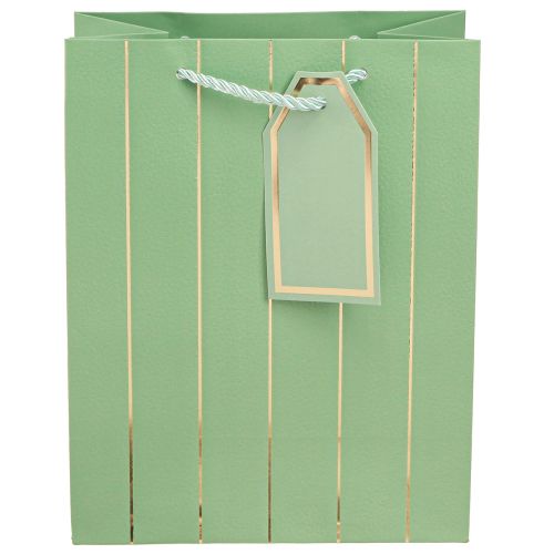 Artikel Gavepose lysegrønne gyldne striber 18×10×23cm 1 stk