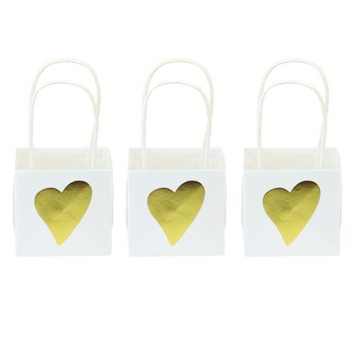Artikel Gaveposer med hanke hvidguld papir 8,5×8,5×8cm 12 stk