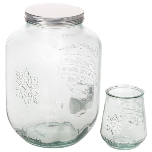 Drikkedispenser i glas med tappehane og 4 drikkeglas, H25,5 cm | Floristik24.dk