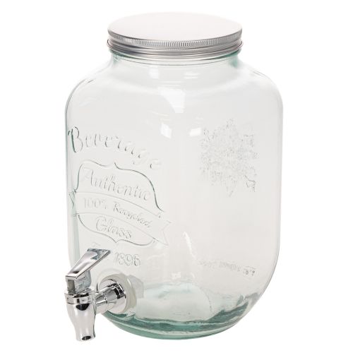 Drikkedispenser i glas med tappehane og 4 drikkeglas, H25,5 cm | Floristik24.dk