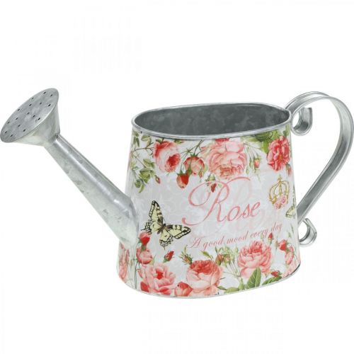 Nostalgisk dekorativ kande, kande af metal, plantekasse med roser H15,5cm L28,5cm