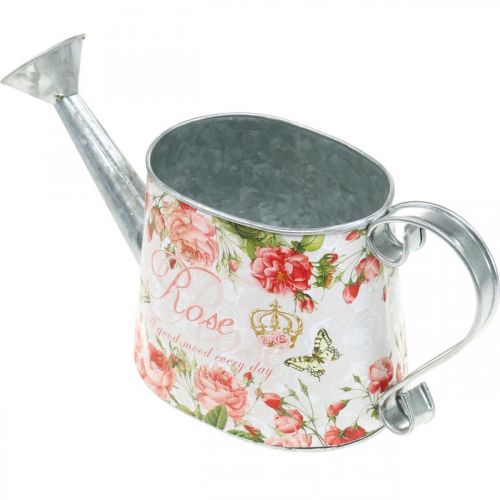 Artikel Nostalgisk dekorativ kande, kande af metal, plantekasse med roser H15,5cm L28,5cm
