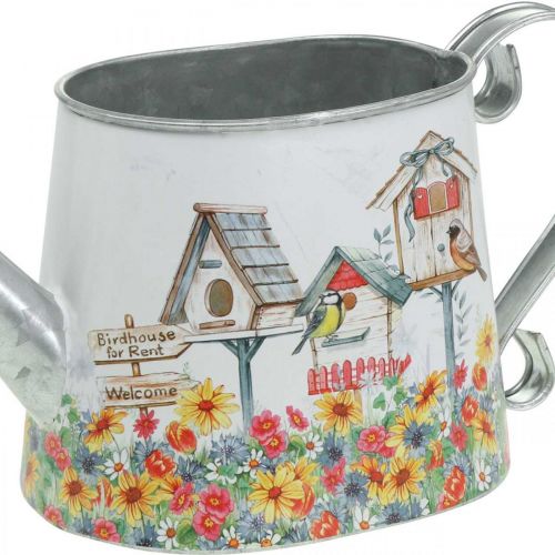 Floristik24 Dekorativ vandkande Metal Plantekasse Sommer Dekor Plantekasse med Fuglehuse H15cm L28cm