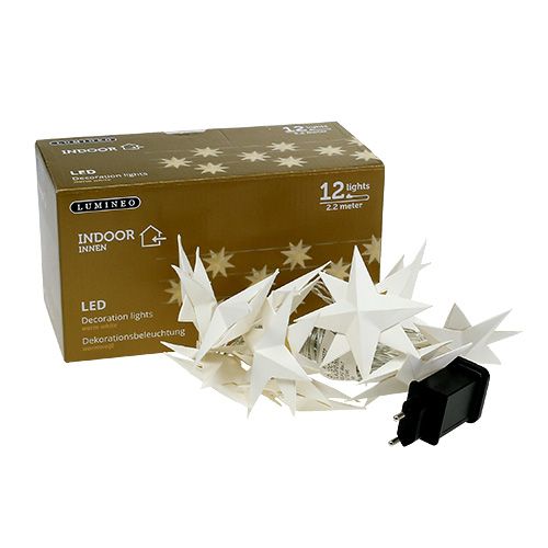 Floristik24 Garland med papirstjerner 12 lys varm hvid 220cm