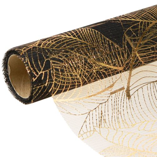 Artikel Organza bordløber sort-guld – elegant dekorativ stofrulle med bladmønster 48 x 450 cm