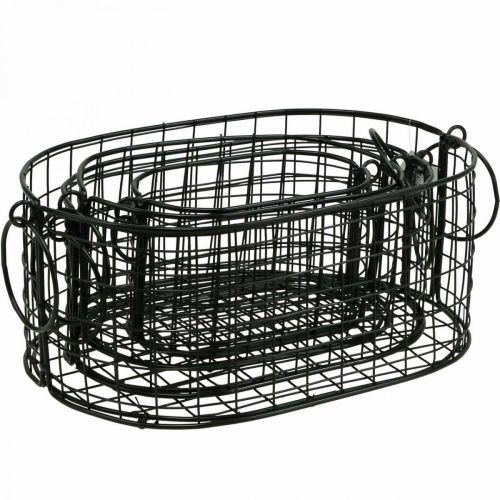 Artikel Trådkurv med håndtag metal sort 17-32cm sæt af 4