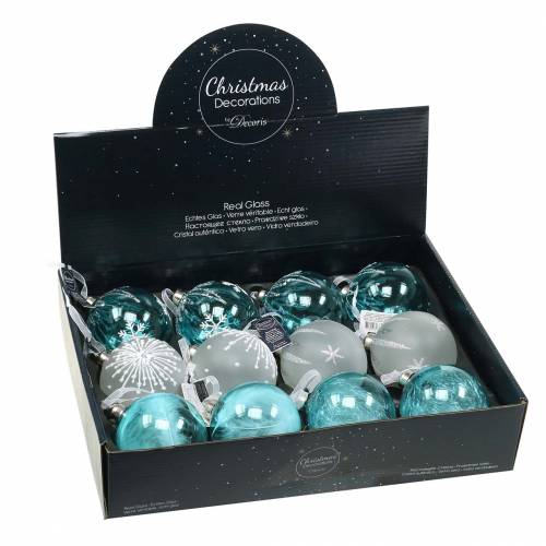 Floristik24 Julekugle glas blå, hvid Ø8cm assorteret 12stk