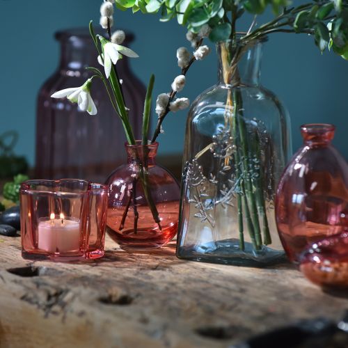 Artikel Glas blomstervase retro pink tonet Ø11cm H14,5cm 2stk
