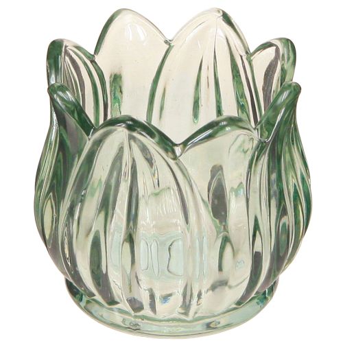 Lysestage i glas fyrfadsstage tulipangrøn Ø7cm H7cm 2stk