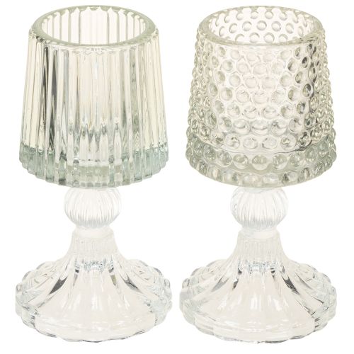 Glas fyrfadsstage med prikker og riller i bunden H15cm 2 stk.