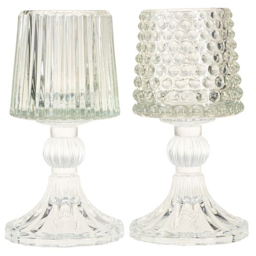 Artikel Glas fyrfadsstage med prikker og riller i bunden H15cm 2 stk.