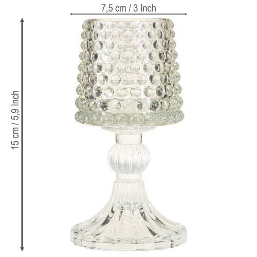 Artikel Glas fyrfadsstage med prikker og riller i bunden H15cm 2 stk.