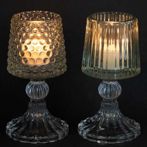 Artikel Glas fyrfadsstage med prikker og riller i bunden H15cm 2 stk.