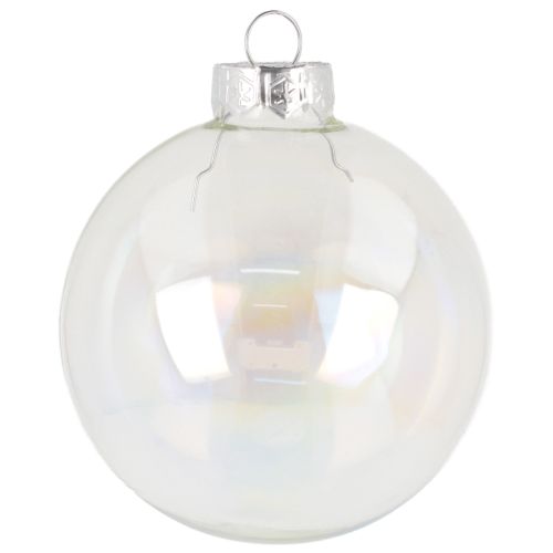 Glasjulekugler, iriserende klare, 7,5 cm, 12 stk.