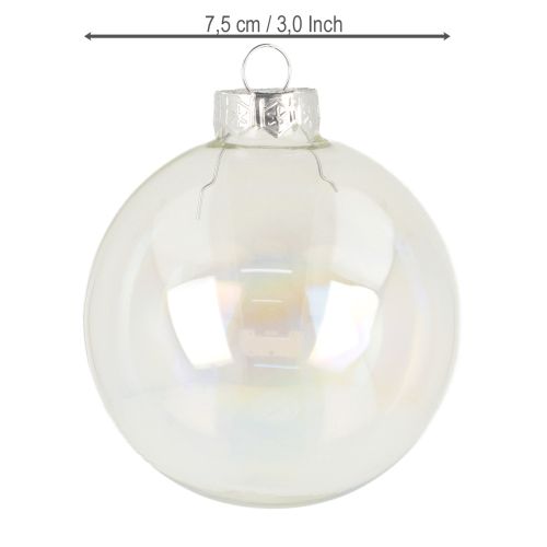 Artikel Glasjulekugler, iriserende klare, 7,5 cm, 12 stk.
