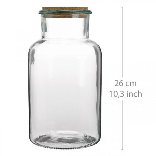 Floristik24 Glas med kork låg Dekorativt glas med klar kork Ø14cm H26cm