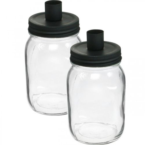 Floristik24 Deco glas med lysestage sort borddekoration Ø8,5cm H16cm 2stk