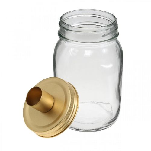 Floristik24 Dekorationsglas med lysestage gyldent metallåg Ø8,5cm H16cm 2stk
