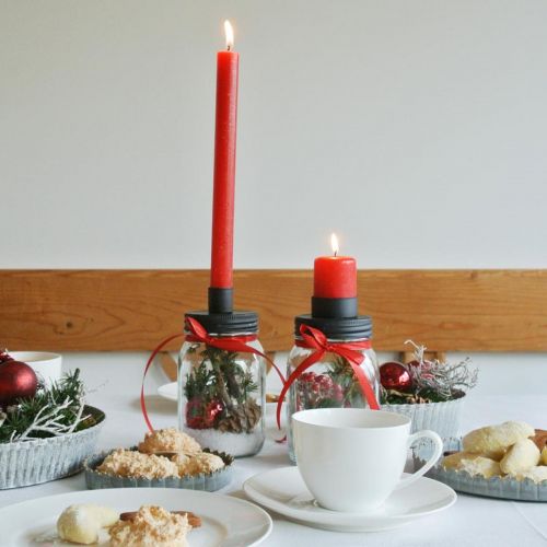 Floristik24 Deco glas med lysestage sort borddekoration Ø8,5cm H16cm 2stk