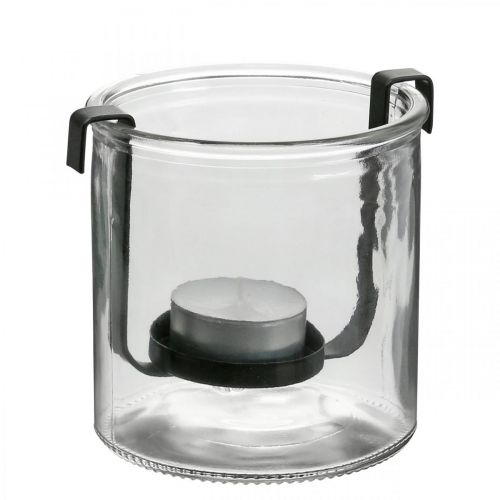 Floristik24 Lanterneglas med fyrfadsstage sort metal Ø9×H10cm