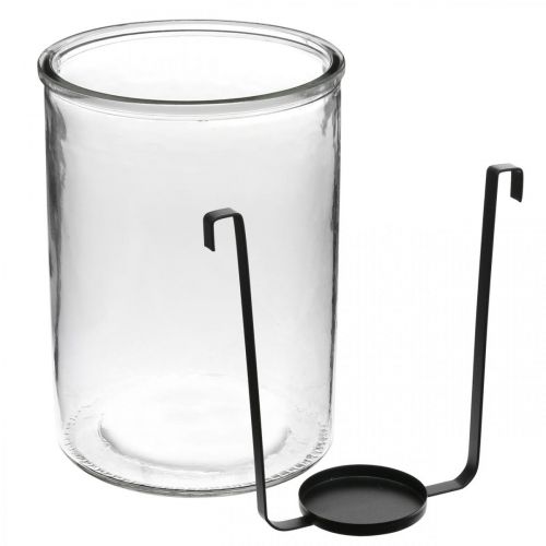 Artikel Lanterneglas med fyrfadsstage sort metal Ø13,5×H20cm