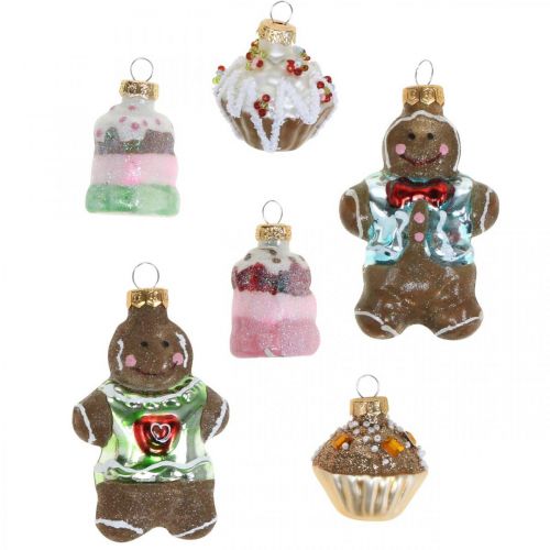 Floristik24 Glasvedhæng honningkagemand & cupcakes, juletræspynt mix, julebageri H4 / 8cm ægte glas 6 stk.