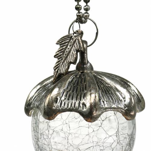 Floristik24 Juletræspynt acorn til at hænge metalglas sølv 7cm 4stk