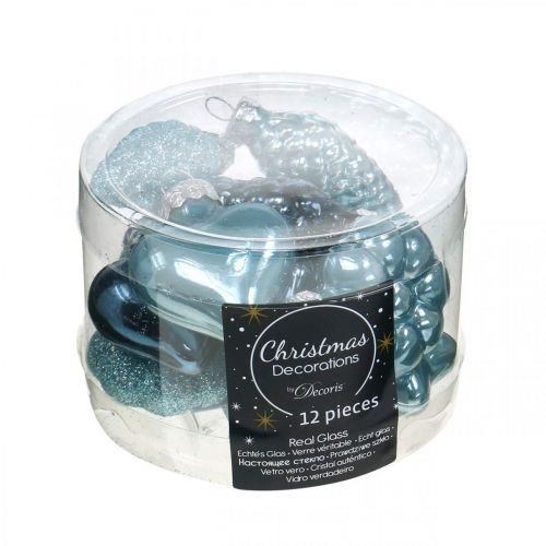 Floristik24 Mini juletræspynt blanding glasblåt, glitter assorteret 4cm 12stk