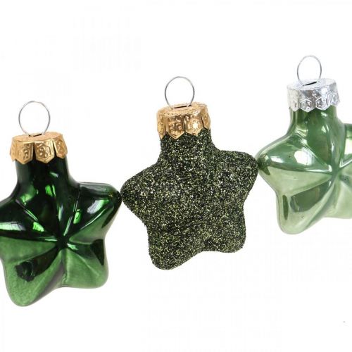 Artikel Mini juletræspynt blanding grønt glas Julepynt diverse 4cm 12stk