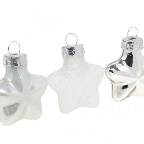 Floristik24 Mini juletræspynt mix glas hvid, sølv assorteret 4cm 12stk