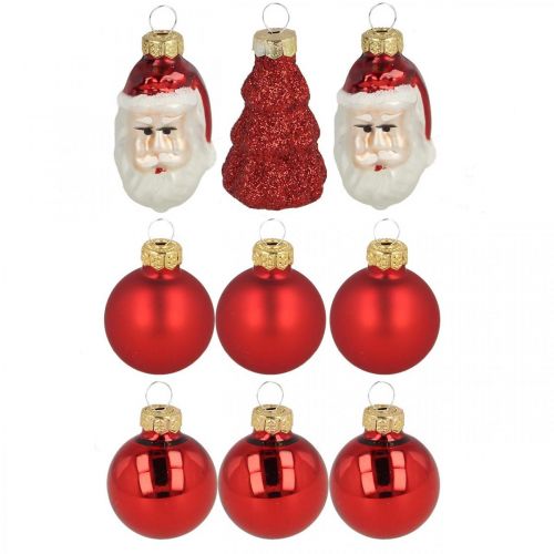 Artikel Mini juledekoration figurer og kugler assorteret glas 3cm 9 stk