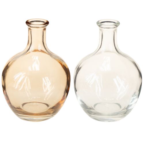 Minivase i glasflaske, ravfarvet og klar, Ø7,5 cm, H11 cm, 4 stk.