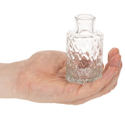 Mini glasvase med diamantmønster, lille bordvase, flaske, transparent, 9 cm, 6 stk. | Floristik24.dk