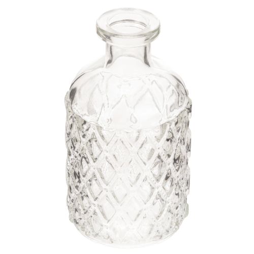 Glasflaske med diamantmønster, dekorativ flaske, vase, lille, 13 cm, 6 stk.
