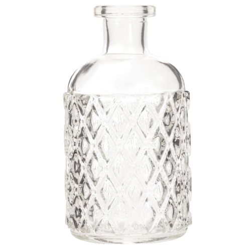 Glasflaske med diamantmønster, dekorativ flaske, vase, lille, 13 cm, 6 stk. | Floristik24.dk