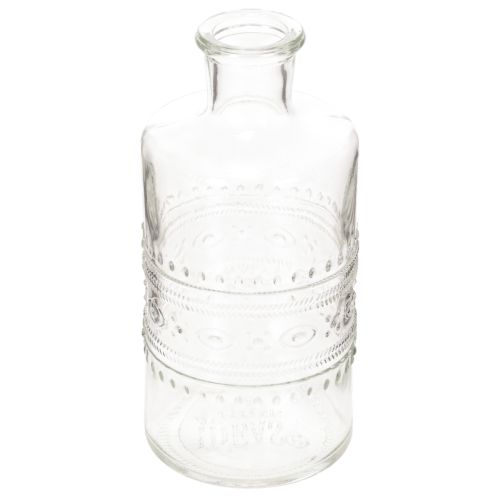 Glasflaske med mønster, cylindrisk, klar, dekorativ vase, 15 cm, 6 stk.