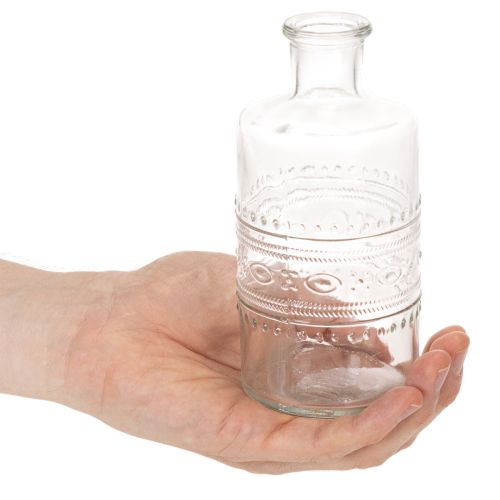 Glasflaske med mønster, cylindrisk, klar, dekorativ vase, 15 cm, 6 stk. | Floristik24.dk